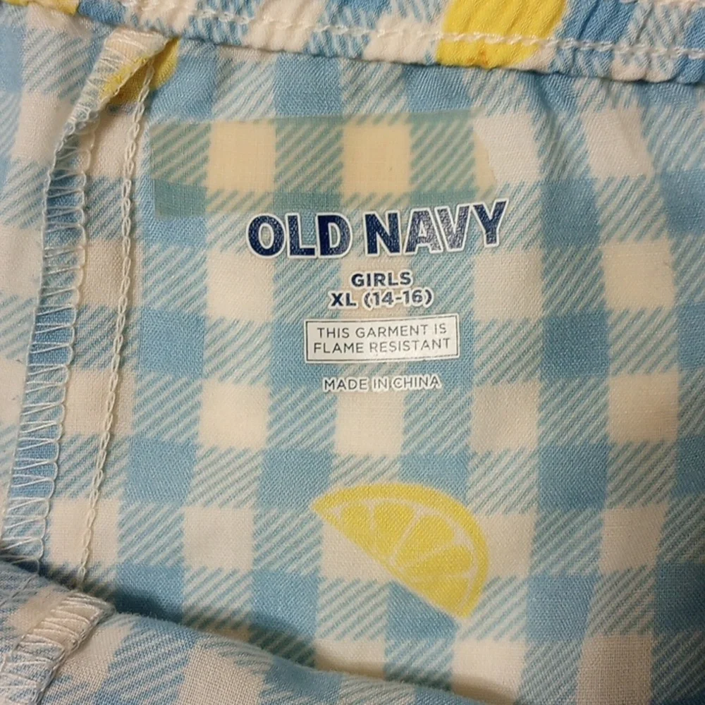 NWOT Old Navy Girls Sleep Shorts XL 14-16 Lemon Blue Gingham